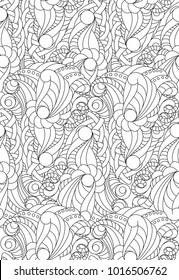 Vector seamless black and white  abstract pattern for coloring.Hand- drawing doodles. Art therapy coloring page.