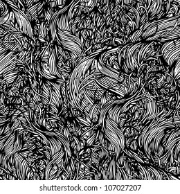 Vector seamless black and white abstract hand-drawn pattern with grass