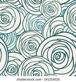 Vector seamless black and white abstract hand-drawn pattern with roses or clouds