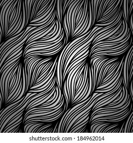 Vector seamless black and white abstract hand-drawn hair pattern 