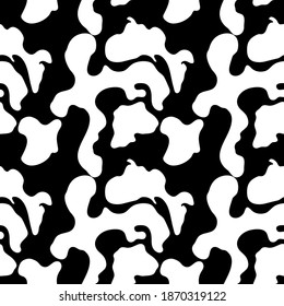 Vector seamless black and white abstract pattern. White spots on black back.