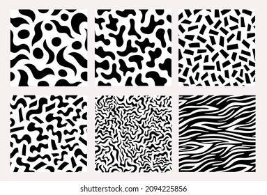Colección de patrones abstractos en blanco y negro sin fisuras de vectores - ilustración vectorial, ilustración de material eps