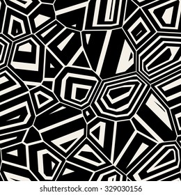 Vector Seamless Black & White Abstract Mosaic Distorted Pattern