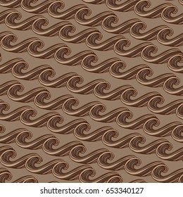 Vector seamless black and white abstract hand-drawn pattern with waves and clouds. Sps-8