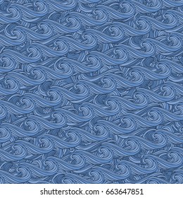 Vector seamless black and white abstract hand-drawn pattern with waves and clouds. eps-8
