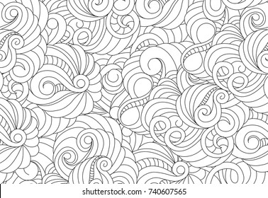 Vector seamless black and white  abstract pattern for coloring.Hand- drawing doodles. Art therapy coloring page.