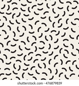 Vector Seamless Black and White Arc Lines Memphis Style Jumble Pattern. Abstract Geometric Background Design