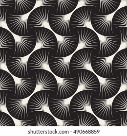 Vector Seamless Black and White Arc Lines Grid Pattern. Abstract Geometric Background Design