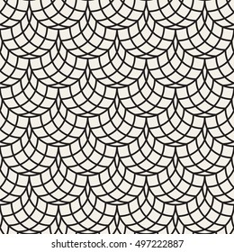 Vector Seamless Black and White Arc Shape Line Lattice Pattern. Abstract Geometric Background Design