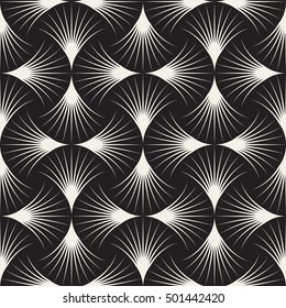 Vector Seamless Black and White Arc Lines Grid Pattern. Abstract Geometric Background Design