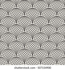 Vector Seamless Black and White Arc Shape Line Lattice Pattern. Abstract Geometric Background Design