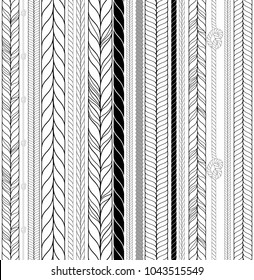 Vector Seamless Black and White Braids and Cords Background - Repeating Simple Ropes Template for Design Project 
