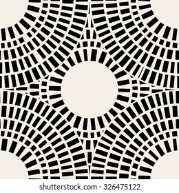 Vector Seamless Black And White  Brick Round Circle Pavement Mosaic Pattern Background