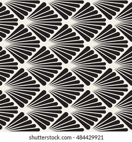 Vector Seamless Black and White Burst Lines Decorative Pattern. Abstract Geometric Background Design