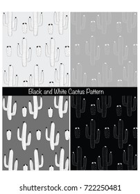 vector seamless black and white cactus pattern