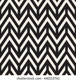 Vector Seamless Black And White Chevron ZigZag Horizontal Lines Geometric Pattern. Abstract Geometric Background Design