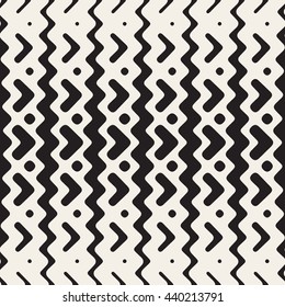 Vector Seamless Black And White Chevron ZigZag Rounded Lines Ethnic Pattern. Abstract Geometric Background Design