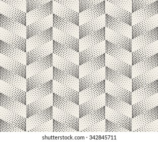 Vector Seamless Black And White Circle Stippling Chevron ZigZag Halftone Gradient Pattern Abstract Background