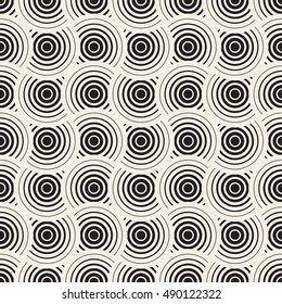 Vector Seamless Black and White Circle Lines Grid Pattern. Abstract Geometric Background Design