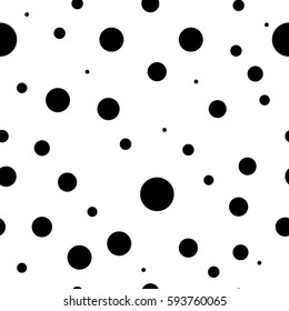 Vector seamless black and white circle background craters of the moon. Abstract geometric pattern. For print, wrapping paper, wallpaper, textile, fabric Irregular shapes.  Trendy print.