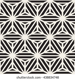 Vector Seamless Black And White Cube Shape Stripe Lines Geometric Pattern. Abstract Geometric Background Design