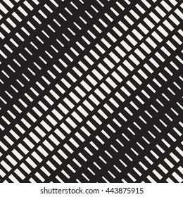 Vector Seamless Black And White Diagonal Halftone Rectangles Pattern. Abstract Geometric Background Design