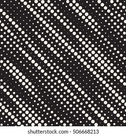 Vector Seamless Black And White Diagonal Halftone Cirlce Lines Pattern. Abstract Geometric Background Design