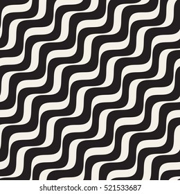 Vector Seamless Black and White Diagonal Wavy Lines Pattern. Abstract Freehand Background Design