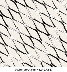Vector Seamless Black and White Diagonal Stripy Wavy Lines Pattern. Abstract Geometric Background Design.