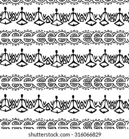 Vector seamless black and white  ethnic pattern hand drawn 