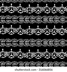 Vector seamless black and white  ethnic pattern hand drawn 