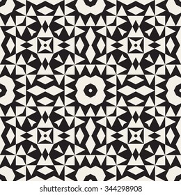Vector Seamless Black And White Ethnic Tribal Geometric Triangles Star Pattern Abstract Background