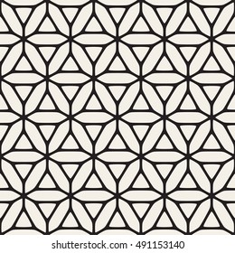 Vector Seamless Black And White Ethnic Geometric Floral Pattern. Abstract Geometric Background Design