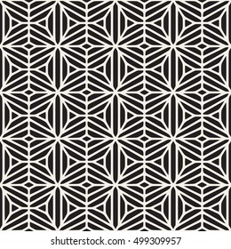 Vector Seamless Black And White Ethnic Floral Pattern. Abstract Geometric Background Design