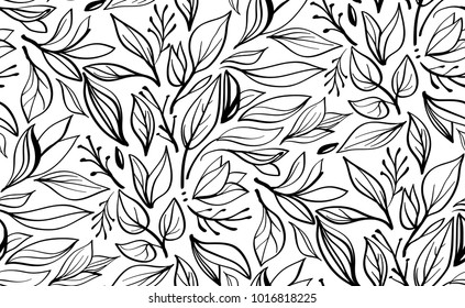 Vector seamless black and white floral pattern