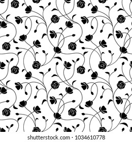 Patrón floral blanco y negro sin costuras de Vector.