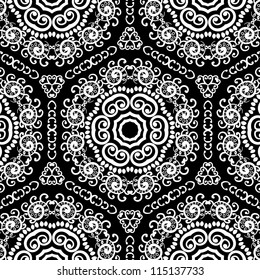 vector seamless black and white floral pattern background