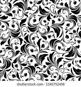 Vector seamless black and white floral pattern.