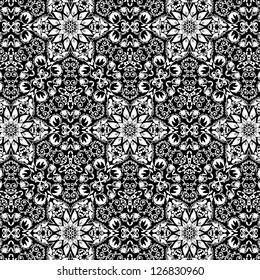 vector seamless black and white floral pattern background