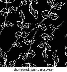 Vector de las hojas sin fisuras de color blanco y negro. Fondo natural de verano