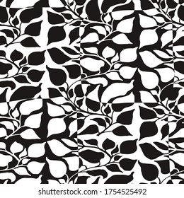 Vector Seamless  Black and White Floral Wallpaper, square leaves composition