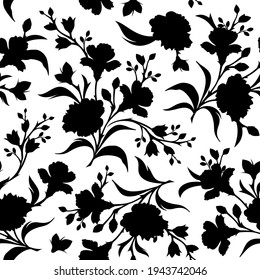 Vector seamless black and white floral pattern with flowers.