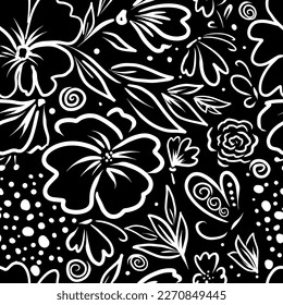 Patrón floral blanco y negro sin fisuras del vector. Las flores de patrón sin foco se alinean de negro. Ilustración del vector
