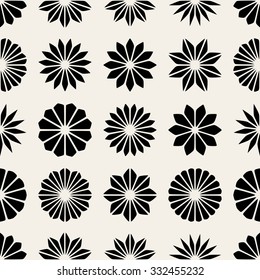 Vector Seamless Black And White Floral Petal Shape Stars Pattern Abstract Background