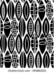 vector seamless black and white floral motif with leaves, background pattern