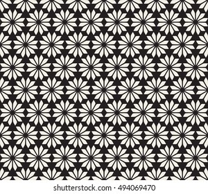 Vector Seamless Black and White Floral Pattern. Abstract Geometric Background Design