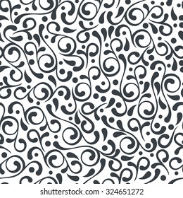 Vector seamless black and white flourish pattern. Vintage decorative background. Floral design for fashion print, backgrounds, greeting cards, holiday package and wrapping. 