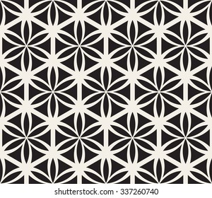 Vector Seamless Black and White Flower of Life Sacred Geometry Circle Pattern Abstract Background