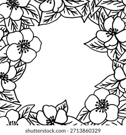 Marco blanco y negro sin costuras de Vector de flores de manzana. Elemento de diseño floral de primavera.
