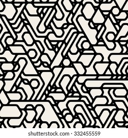 Vector Seamless Black And White Futuristic Techno Alien Pattern Abstract Background